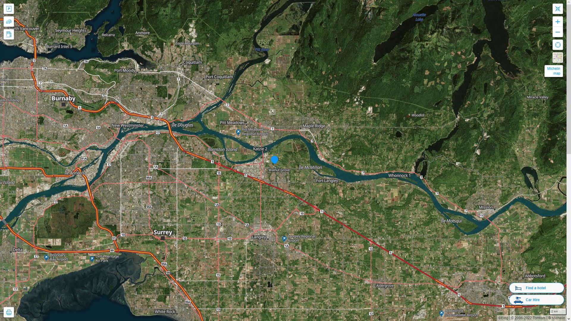 Walnut Grove Canada Autoroute et carte routiere avec vue satellite